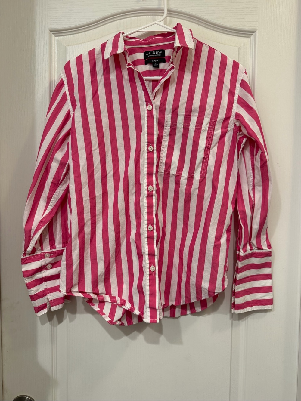 J.Crew Garçon Size 2 Pink White Striped Organic Cotton Button-Up Shirt